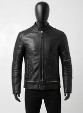 Black Quilted Biker Leather Jacket