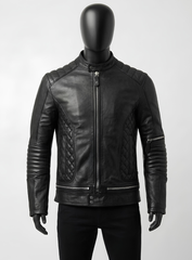 Black Quilted Biker Leather Jacket
