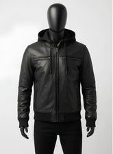 Bouncer Biz Black Leather Bomber Jacket