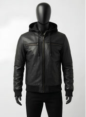 Bouncer Biz Black Leather Bomber Jacket