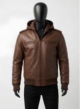 Bouncer Biz Brown Leather Bomber Jacket