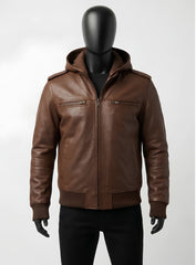 Bouncer Biz Brown Leather Bomber Jacket