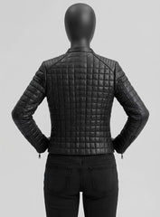 Classic Black Quilted Biker Leather Jacket for Women