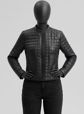 Classic Black Quilted Biker Leather Jacket for Women