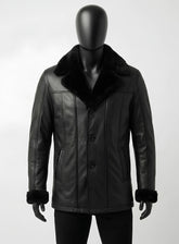 Furcliff Black Leather Coat
