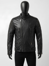 Maestro Black Studded Biker Leather Jacket