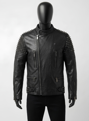 Maestro Black Studded Biker Leather Jacket
