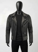 Phantom Black Studded Biker Leather Jacket