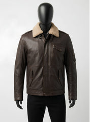 Shearling Distress Brown Leather Jacket