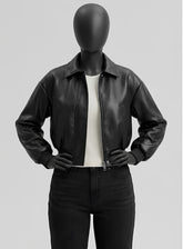 Verona Black Oversized Leather Bomber Jacket