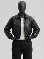 Verona Black Oversized Leather Bomber Jacket