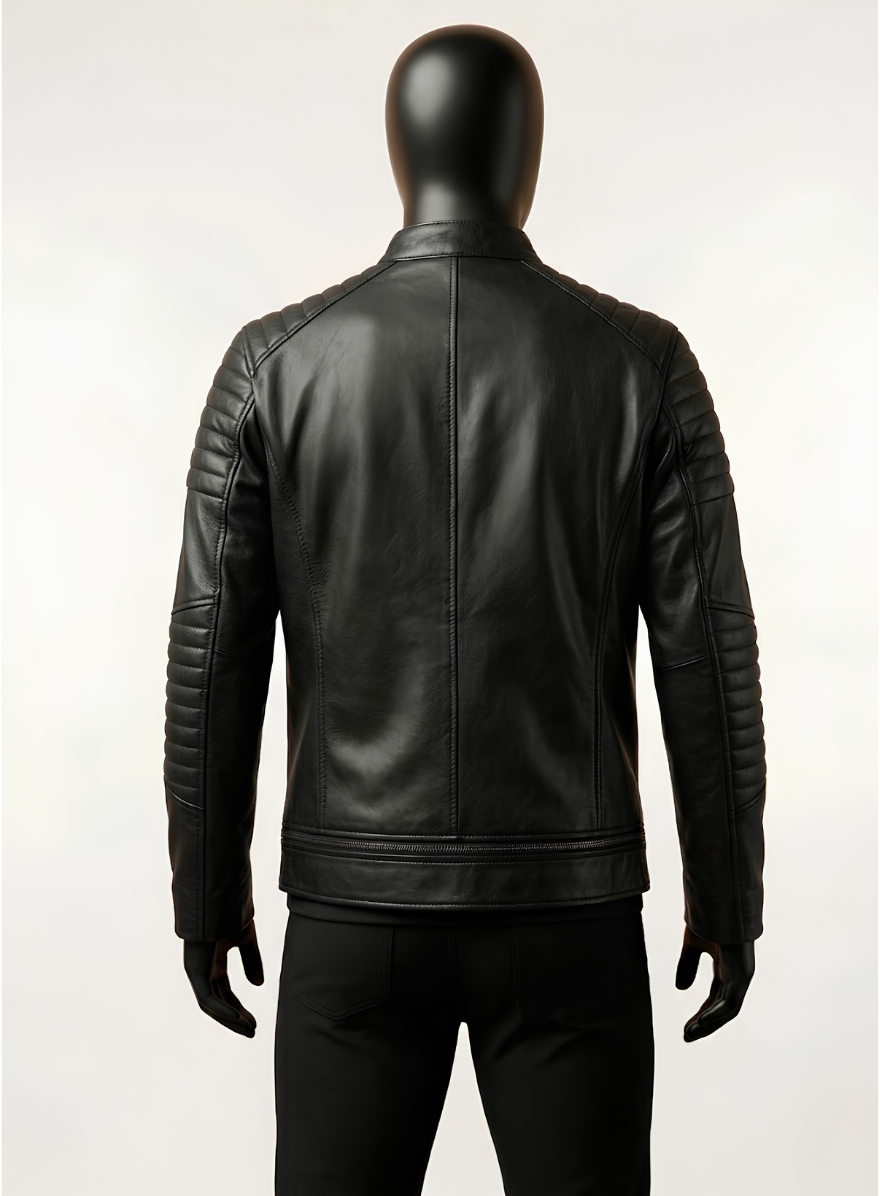 Black Quilted Biker Leather Jacket