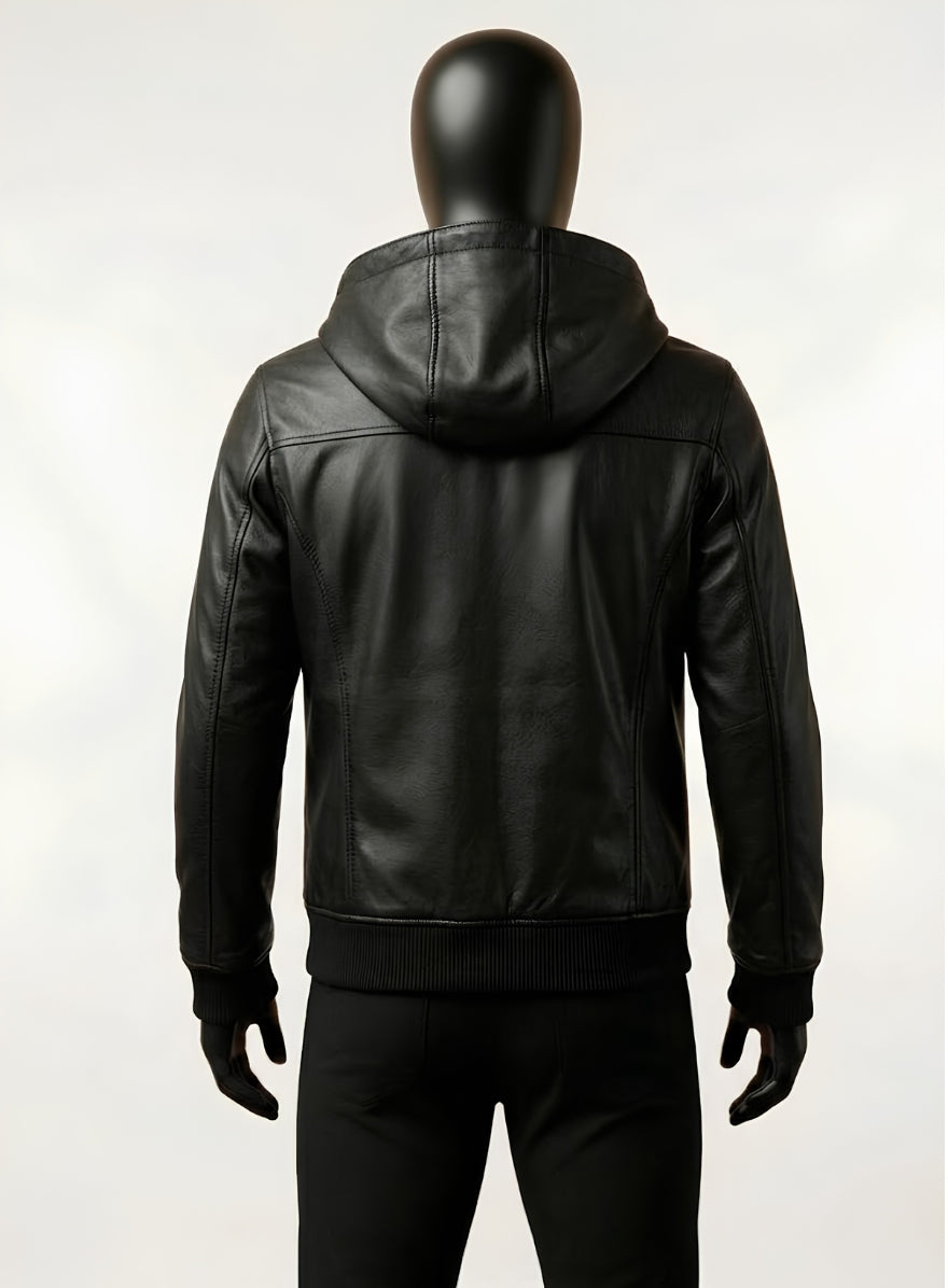 Bouncer Biz Black Leather Bomber Jacket