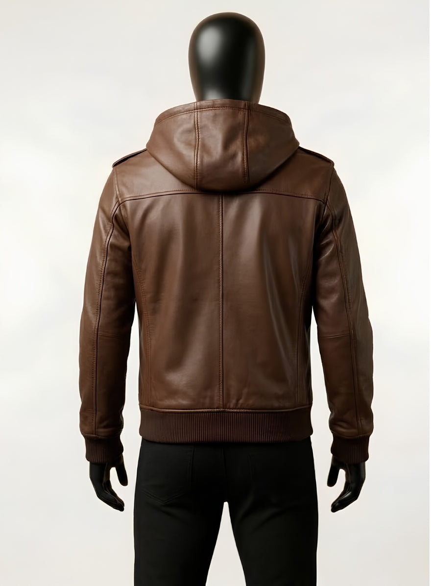 Bouncer Biz Brown Leather Bomber Jacket