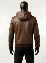 Bouncer Biz Brown Leather Bomber Jacket
