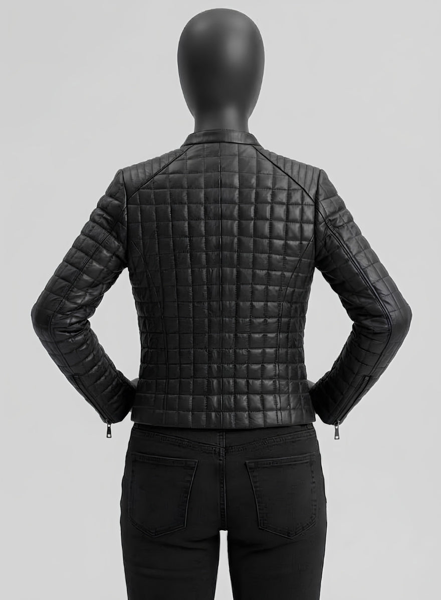 Classic Black Quilted Biker Leather Jacket for Women