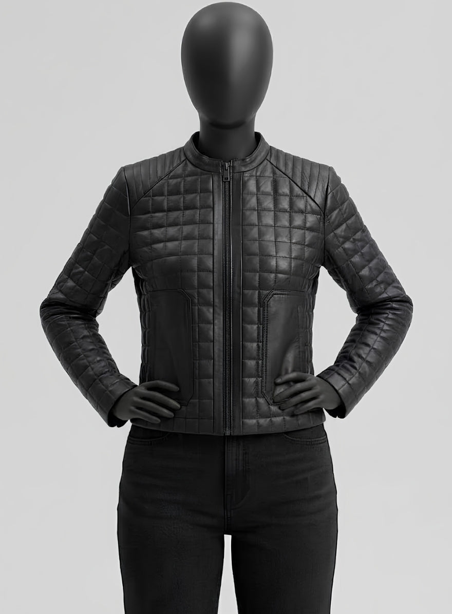 Classic Black Quilted Biker Leather Jacket for Women