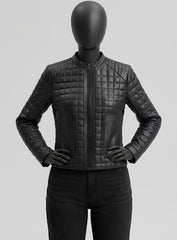 Classic Black Quilted Biker Leather Jacket for Women