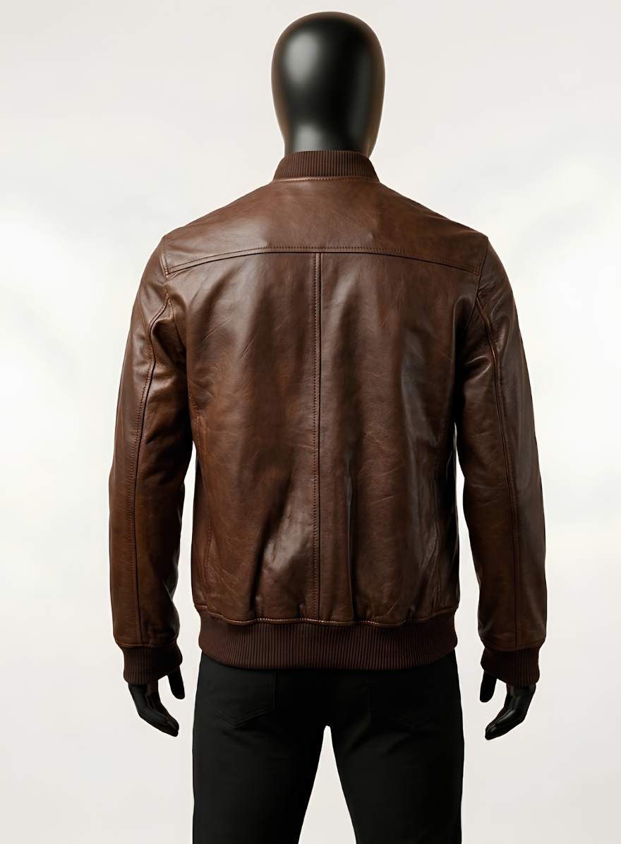 Dark Brown Bomber Biker Leather Jacket