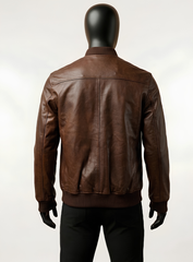 Dark Brown Bomber Biker Leather Jacket