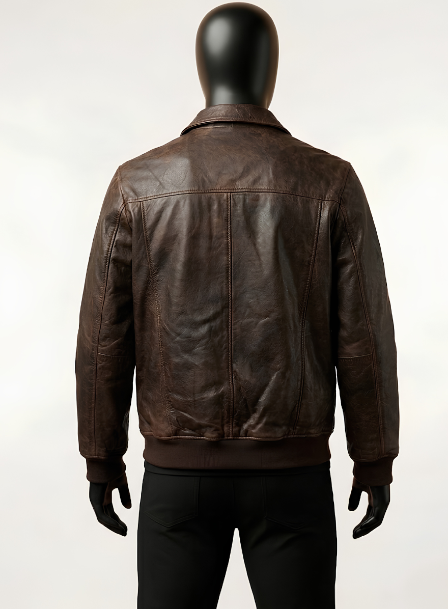 Dark Brown Shirt Style Bomber Leather Jacket