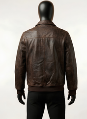 Dark Brown Shirt Style Bomber Leather Jacket