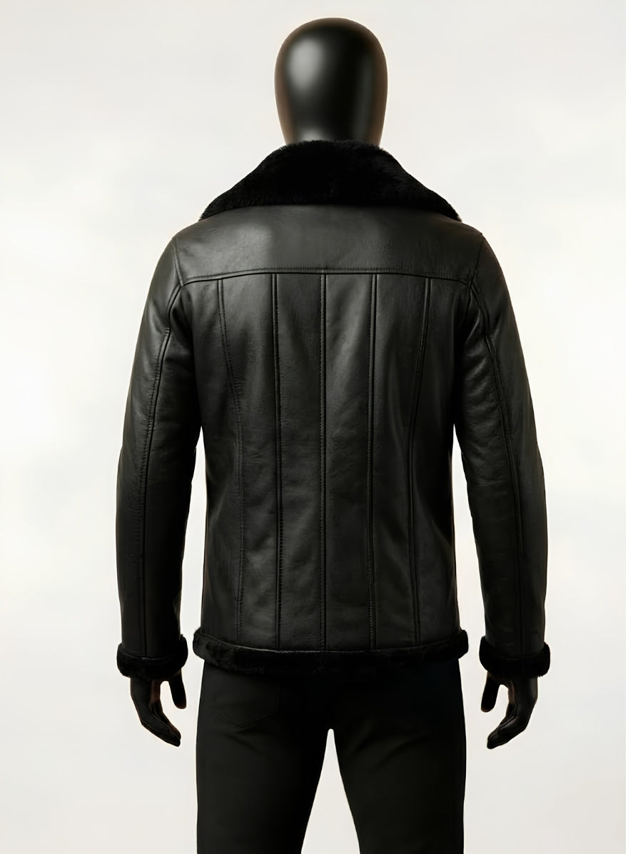 Furcliff Black Leather Coat