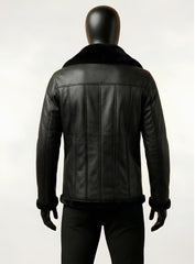 Furcliff Black Leather Coat