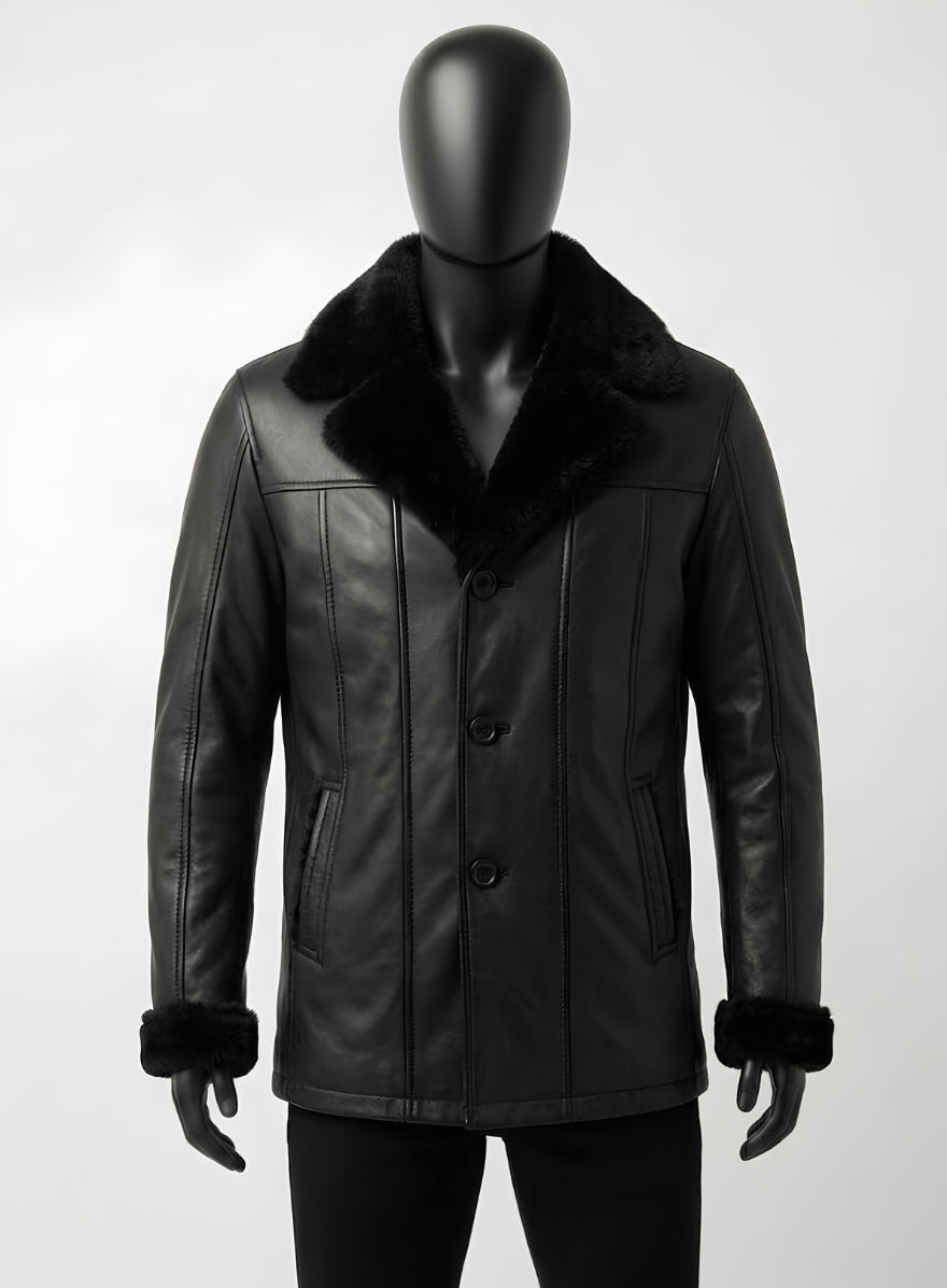 Furcliff Black Leather Coat
