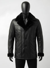 Furcliff Black Leather Coat