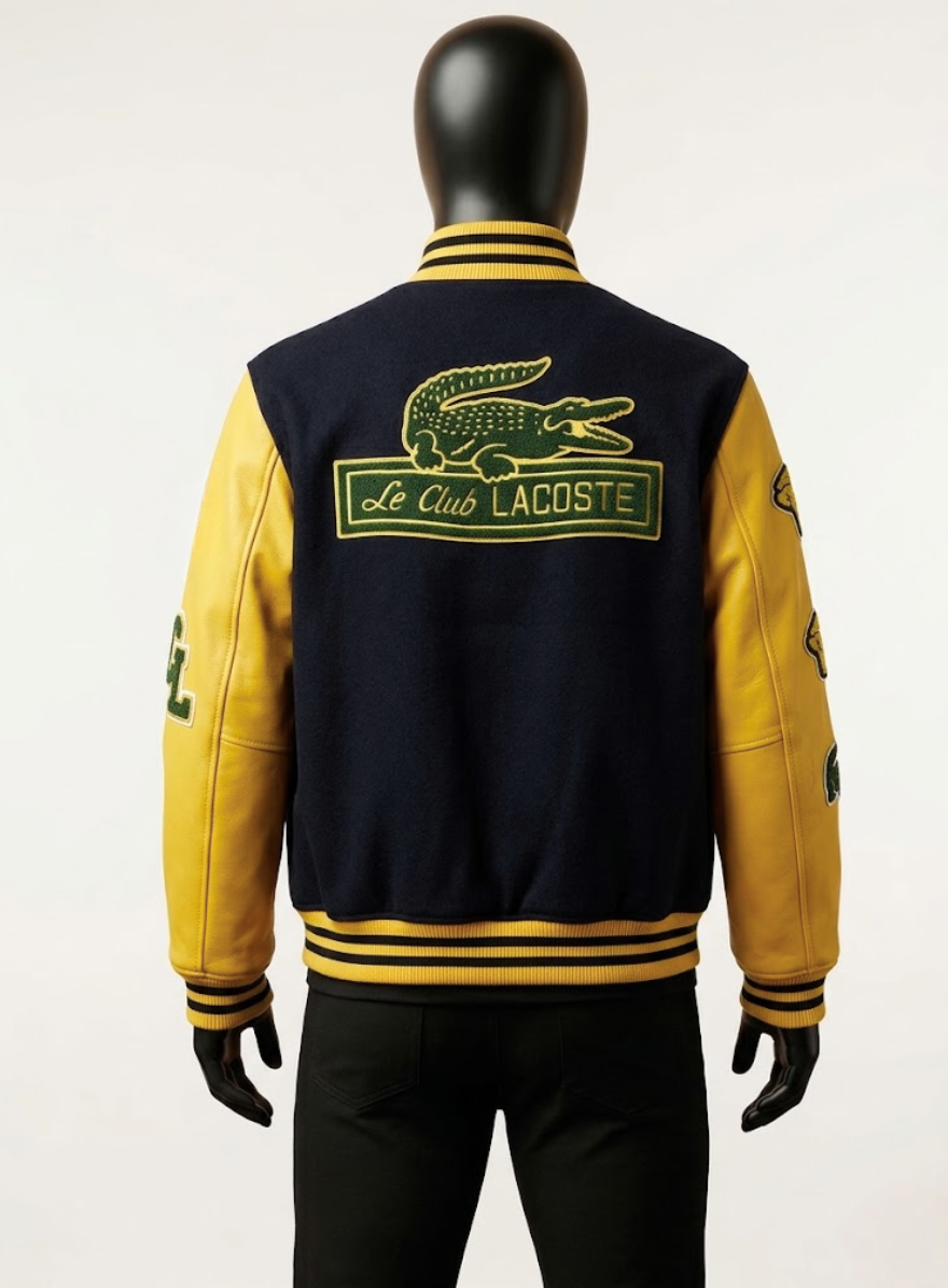 Lacoste Letterman Navy Blue And Yellow Wool Jacket