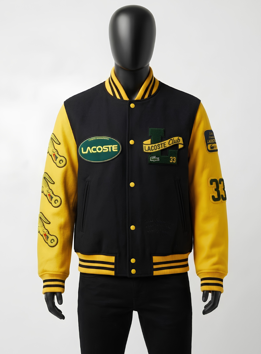 Lacoste Letterman Navy Blue And Yellow Wool Jacket