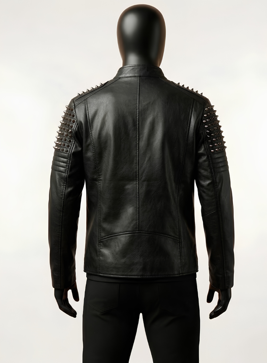 Maestro Black Studded Biker Leather Jacket