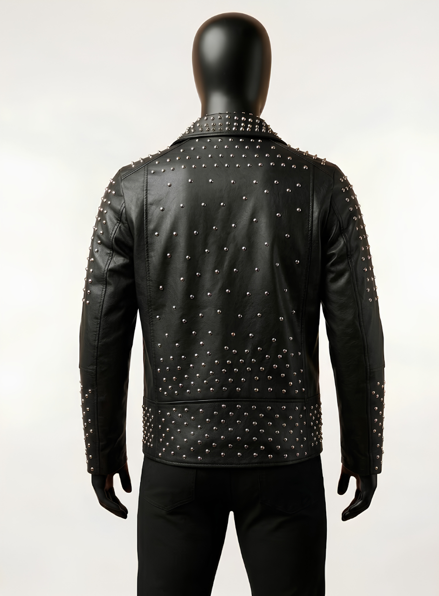 Phantom Black Studded Biker Leather Jacket