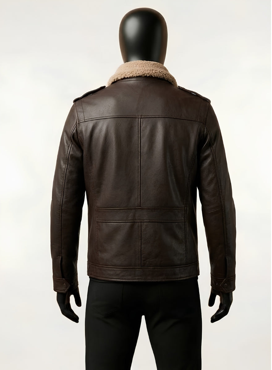Shearling Distress Brown Leather Jacket