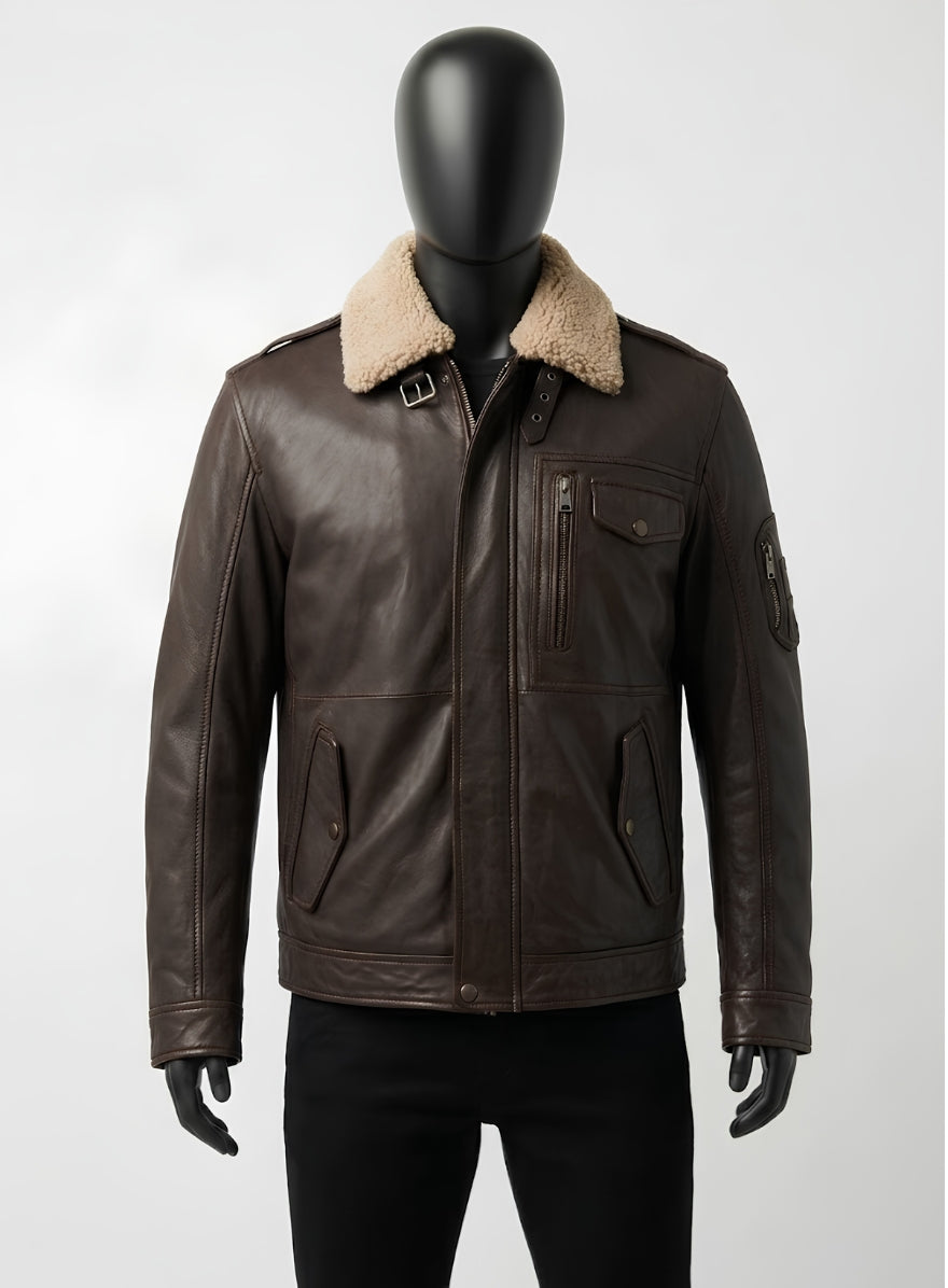 Shearling Distress Brown Leather Jacket