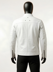 Torino White Leather Biker Jacket