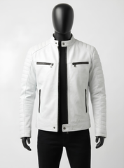 Torino White Leather Biker Jacket