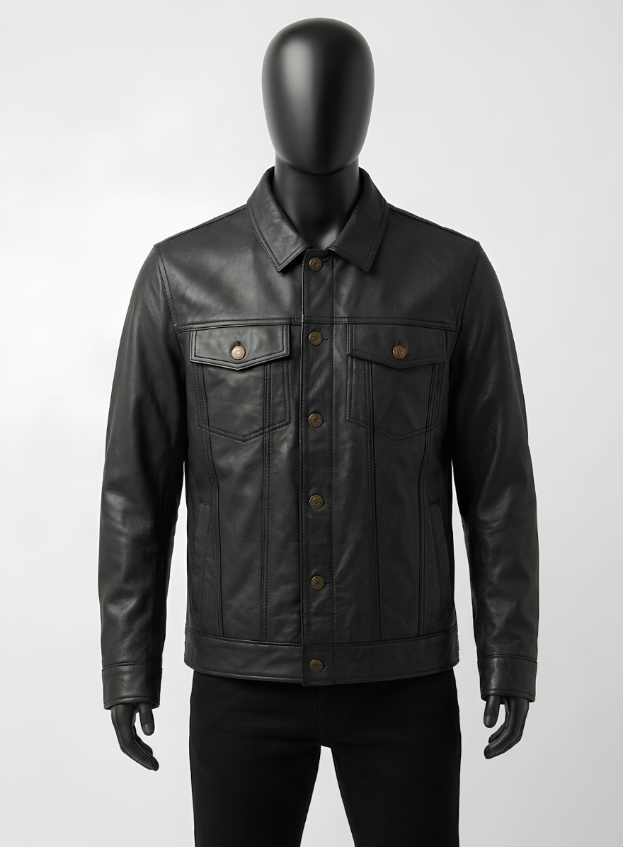 Trucker Style Genuine Leather Jacket