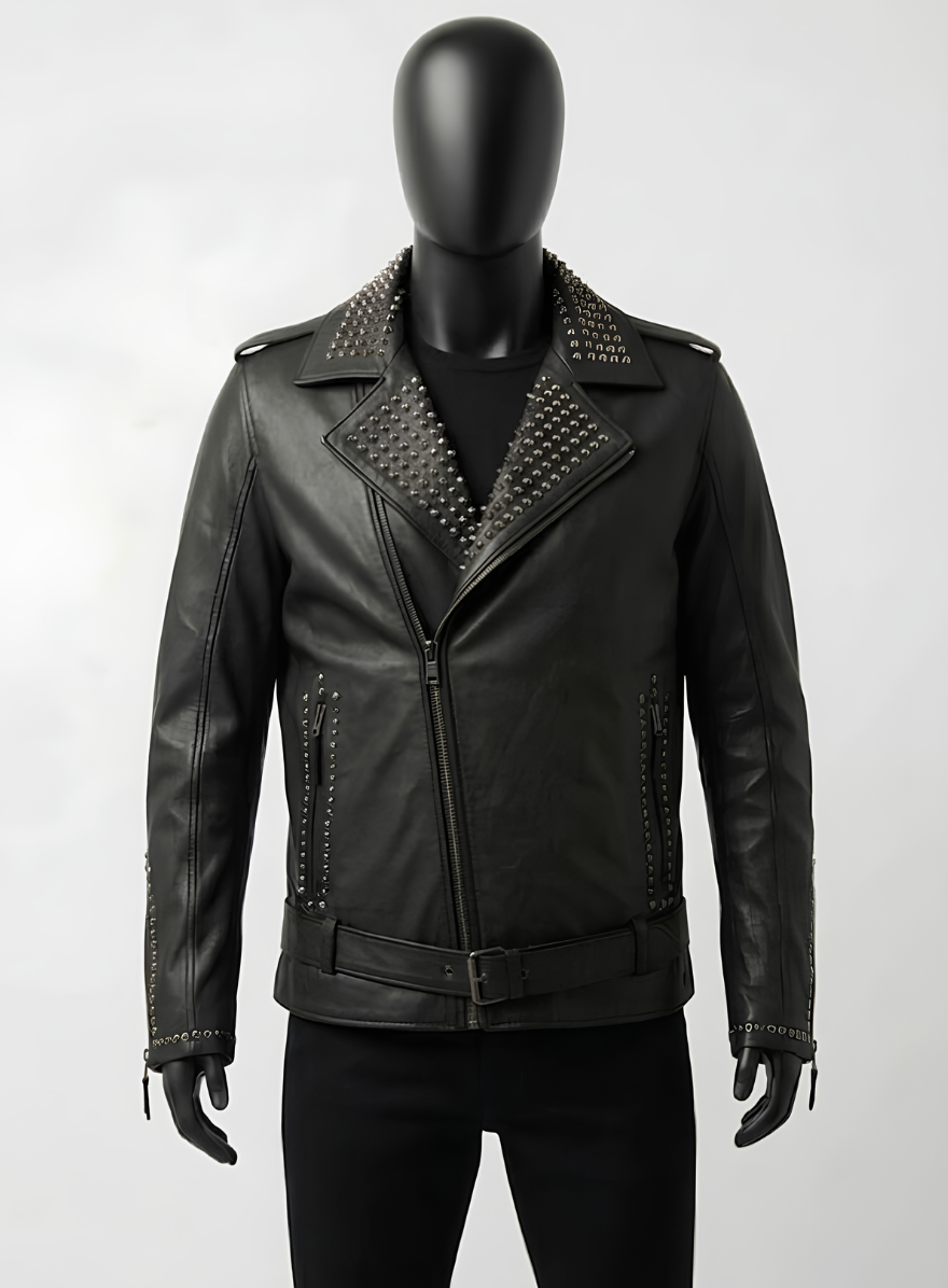 Vero Black Studded Biker Leather Jacket