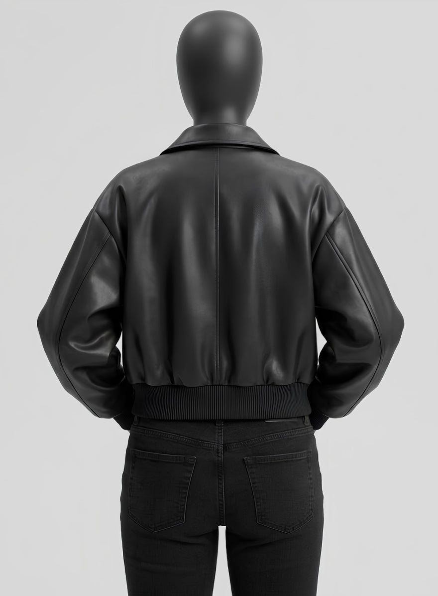 Verona Black Oversized Leather Bomber Jacket
