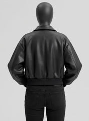 Verona Black Oversized Leather Bomber Jacket