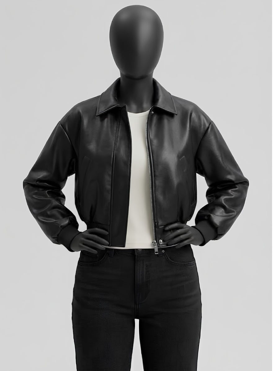 Verona Black Oversized Leather Bomber Jacket