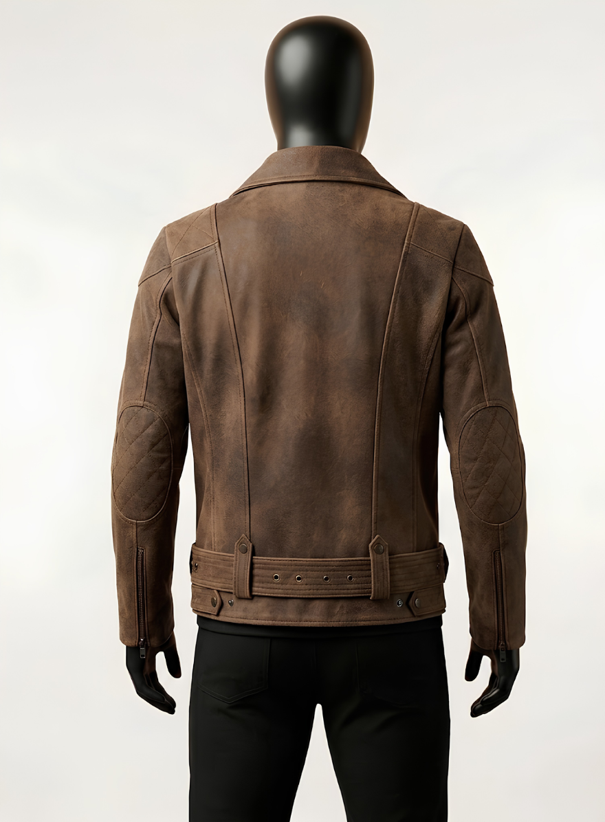 Vintage Brown Distressed Leather Biker Jacket