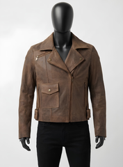 Vintage Brown Distressed Leather Biker Jacket