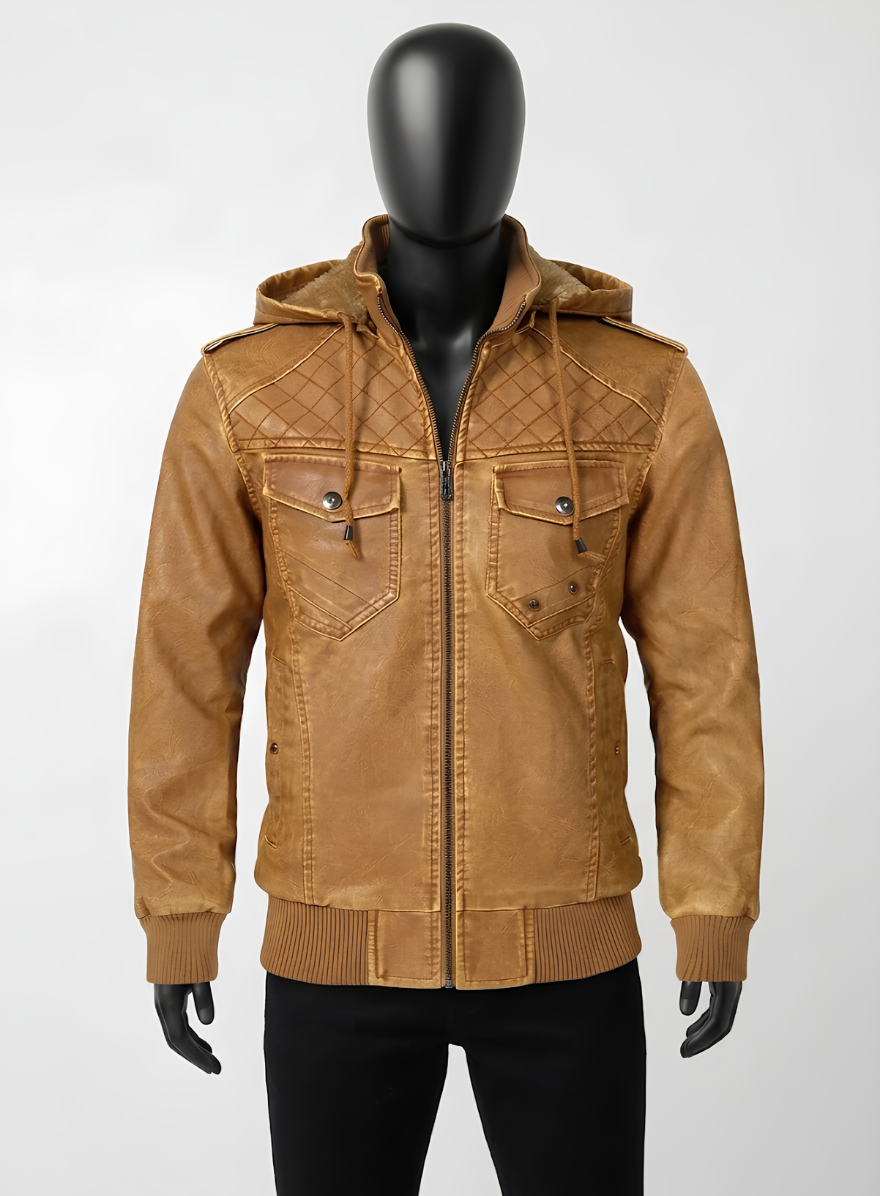 Vintage Brown Trucker Quilted Leather Jacket